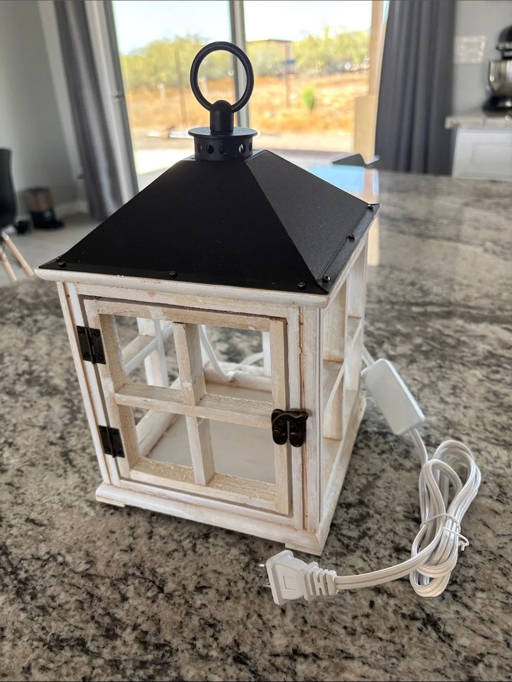 Weathered White Wooden Lantern (Candle Warmer)